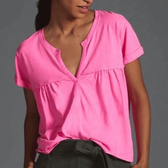 Pilcro Tops - Anthropologie Hot Pink Short Sleeve V-Neck Tee